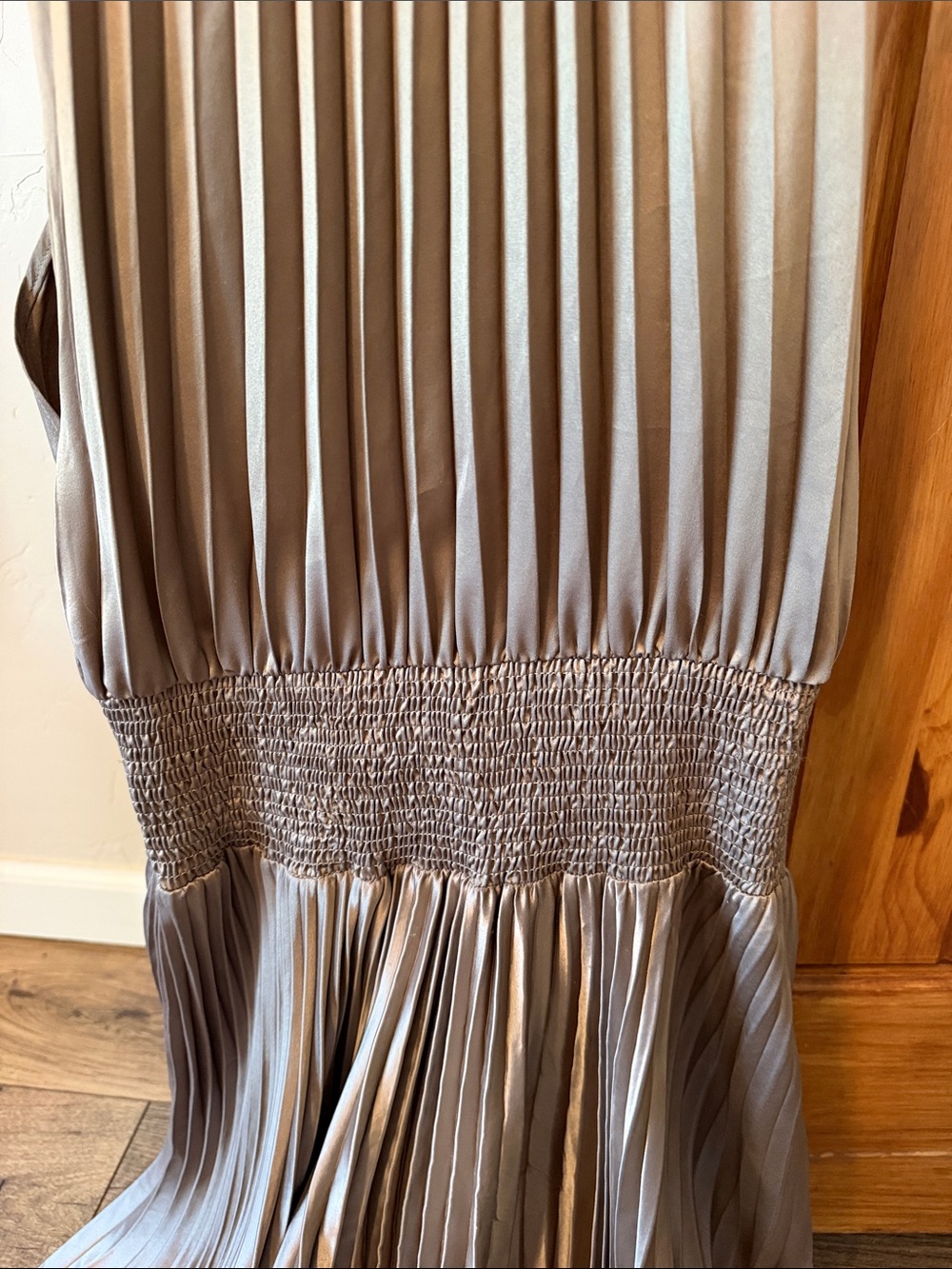 Anthropologie DO+BE Pleated Halter Midi Dress Taupe Champagne Size Medium EUC - Picture 7 of 13